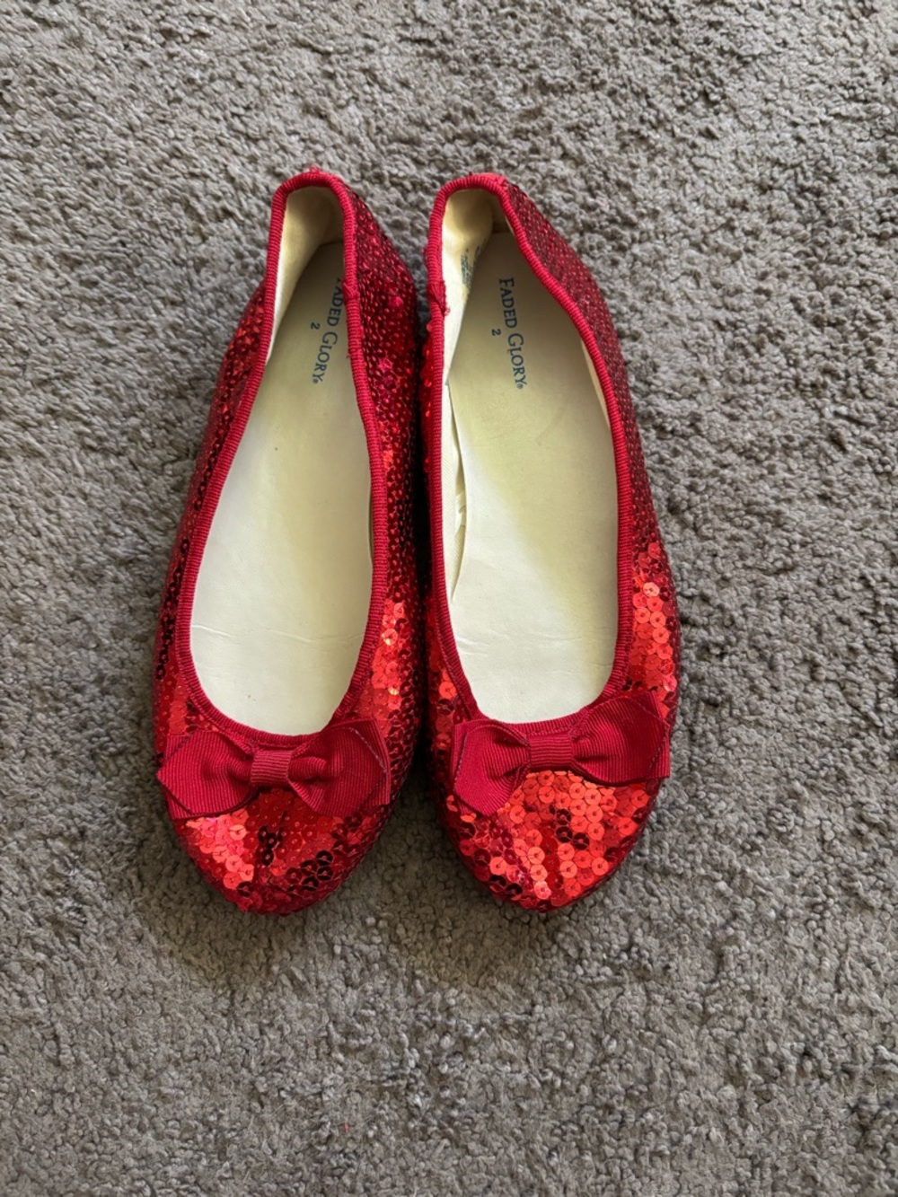 Kids Vintage Faded Glory Red Sequin Flats Size 2